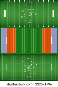 Set of american football field background in view from above 