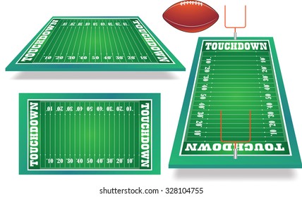 Set of american football fields with ball.