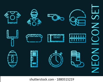 Set of American football glowing neon icons.