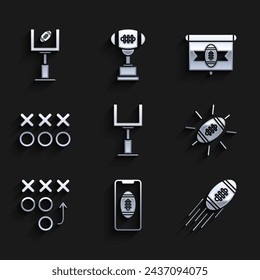 Set American football goal post, Smartphone with american on the screen, Football, Planning strategy concept, tv program and and icon. Vector