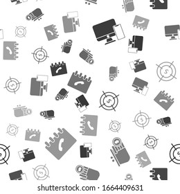 Set American football helmet and shield, Wallet with coins, Target with dollar symbol and Address book on seamless pattern. Vector