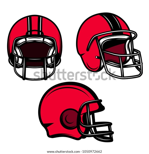 Set of american football helmets isolated on\
white background. Design element for logo, label, emblem, sign,\
poster, t shirt. Vector\
illustration