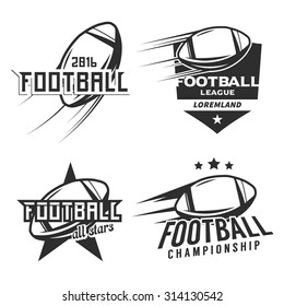 Set of american football league / championship / tournament / club monochrome logos, badges, labels, icons and design elements. Football themed monochrome t-shirt graphics