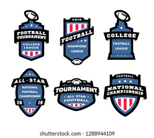 Set of American football logos, emblems, labels.