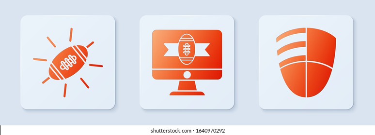 Set American football on tv program, American Football ball and Football club logo template. White square button. Vector