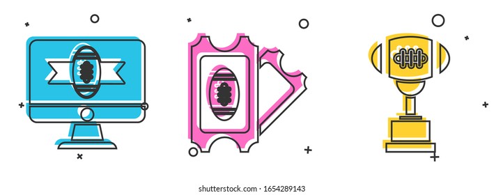 Set American football on tv program, American Football ticket and Award cup and American football ball icon. Vector