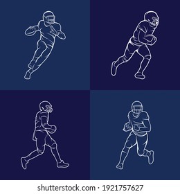 Set of american football player concept outline vector illustration design