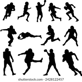 Set of american football player silhouette illustration