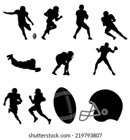 Set of American Football Players Silhouette. Vector Image