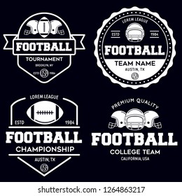 Set of american football related badges, logos, labels, insignias in vintage monochrome style. Graphic vintage design for t-shirt, web. Colorful print. Isolated vector illustration.