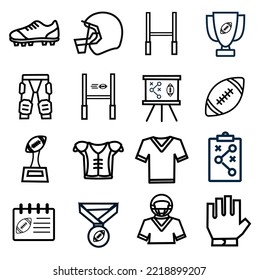 conjunto de íconos vectores de rugby de fútbol americano, signos y símbolos en diseño plano para conceptos móviles y aplicaciones web