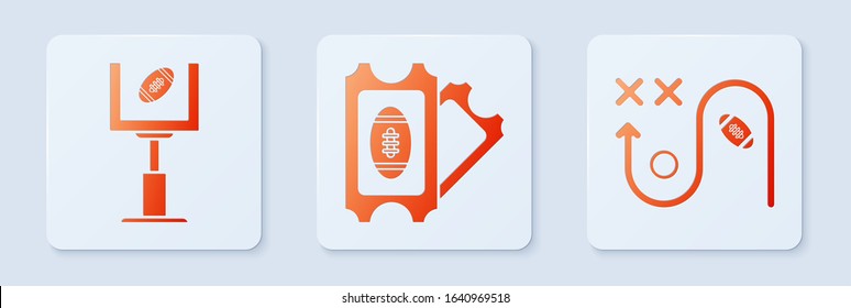 Set American Football ticket, American football goal post and football ball and Planning strategy concept. White square button. Vector