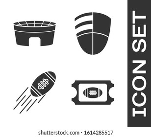 Set American Football ticket, Football stadium, American Football ball and Football club logo template icon. Vector