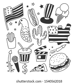 Set of American Independence Day doodle