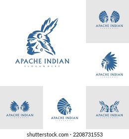 Set of American Indian logo. Indian emblem design editable for your business. Vector illustration.