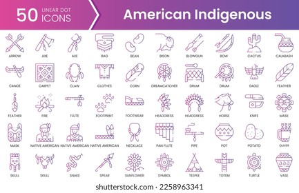 Set of american indigenous icons. Gradient style icon bundle. Vector Illustration