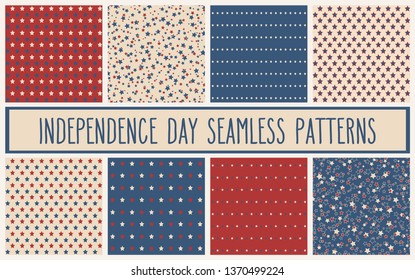 Set of American patriotic stars seamless patterns in vintage colors. Independence Day vector backgrounds.