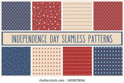 Set of American patriotic stars seamless patterns in vintage colors. Independence Day vector backgrounds.
