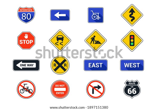 Set American Road Signs On White Stock Vector (Royalty Free) 1897151380 ...