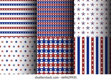 Set of american seamless starry patterns. Stock vector