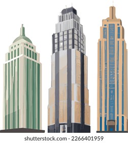 Set Of American Skyscrapers Colorful Vector Icons. Handmade vector art.