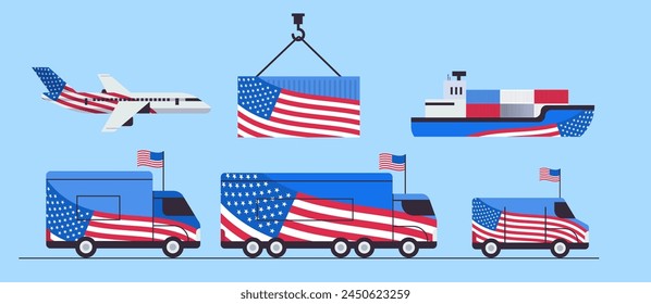 Fijan bandera de Estados Unidos en transporte de votos Concepto de elección presidencial de Estados Unidos Horizontal