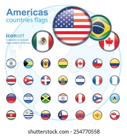 set of Americas flags, vector illustration