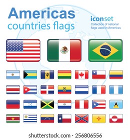  set of Americas flags, vector illustration