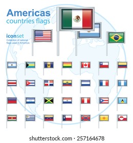  set of Americas flags, vector illustration