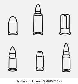 set of ammo with outline style good for icon, element design, symbol, logo, etc
