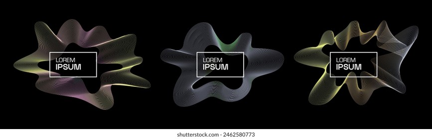 Eine Reihe von amorphen Formen auf schwarzem Hintergrund. Abstrakte Vektorgrafik Elemente für Ihr Design. Grafische Bilder für Kreativität.