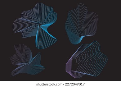 Set of amorphous shapes on a dark background. Abstract vector elements for your design. Graphic design for creative work. Vector abstract dynamic amorphous vector flowing gradient modern lines