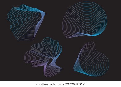 Set of amorphous shapes on a dark background. Abstract vector elements for your design. Graphic design for creative work. Vector abstract dynamic amorphous vector flowing gradient modern lines