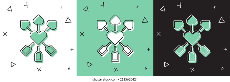 Set Amour symbol with heart and arrow icon isolated on white and green, black background. Love sign. Happy Valentines day.  Vector