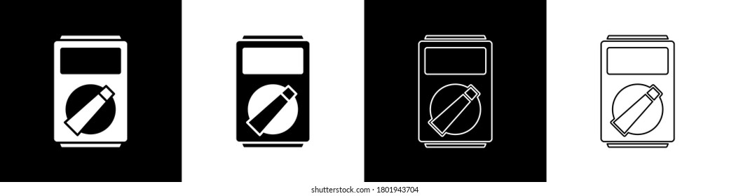 Set Ampere meter, multimeter, voltmeter icon isolated on black and white background. Instruments for measurement of electric current.  Vector Illustration