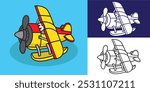 set of amphibious plane cartoon good for sticker, mascot character, mascot transportation, coloring book, kids education, etc