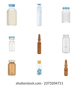 Set of ampoules with medicines on white background