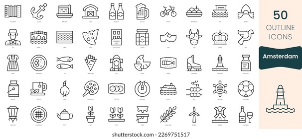 Set of amsterdam icons. Thin linear style icons Pack. Vector Illustration