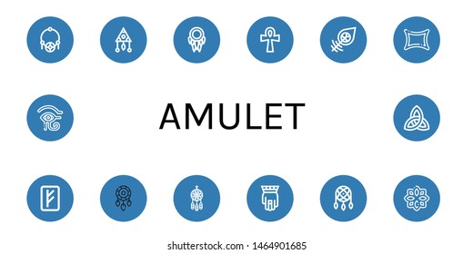 Set of amulet icons such as Amulet, Dreamcatcher, Ankh, Rune, Hamsa, Eye of ra, Paganism , amulet