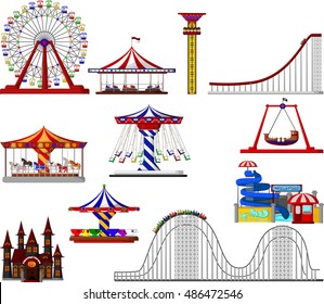 set of amusement park cartoon