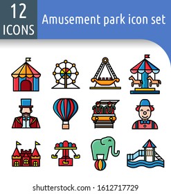 Set Of Amusement Park Color Linear Icon.