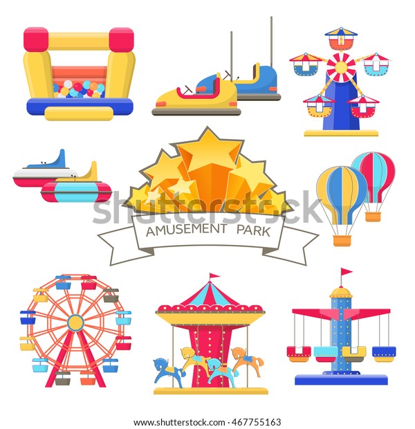 Set Amusement Park Elements Stock Vector (Royalty Free) 467755163