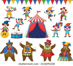 Set of amusement park elements isolated illustration