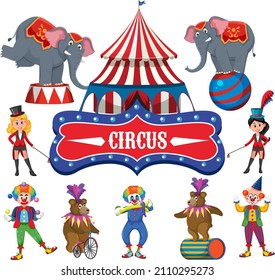 Set of amusement park elements isolated illustration