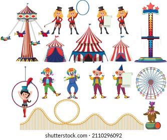 Set of amusement park elements isolated illustration