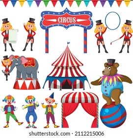 Set of amusement park elements isolated illustration