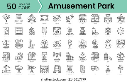 Set of amusement park icons. Line art style icons bundle. vector illustration