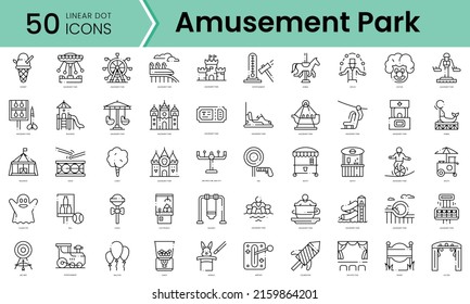 Set of amusement park icons. Line art style icons bundle. vector illustration