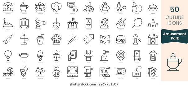 Set of amusement park icons. Thin linear style icons Pack. Vector Illustration