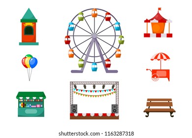 Set of amusements in the park. Vector illustration